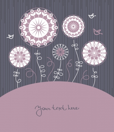 Floral background with cartoon birds のイラスト素材