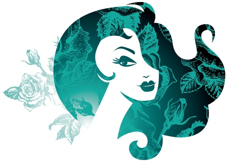 Beautiful woman silhouette with a flowers のイラスト素材