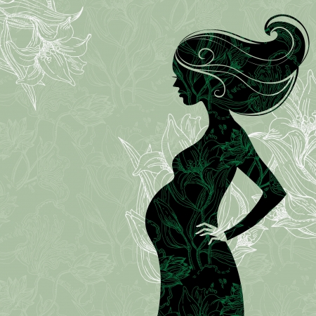 Silhouette of pregnant woman in flowersのイラスト素材
