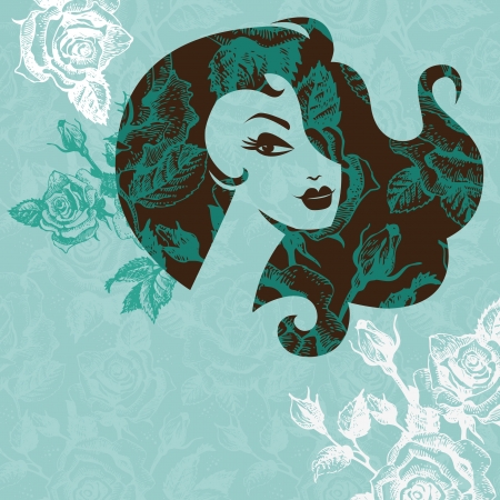 Beautiful woman silhouette with flowersのイラスト素材