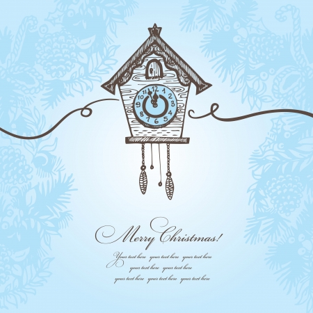 Hand drawn Christmas background with cuckoo-clockのイラスト素材