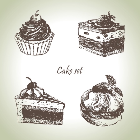Set of cakes. Hand drawn illustrations のイラスト素材