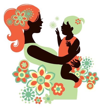Beautiful mother silhouette with baby  のイラスト素材