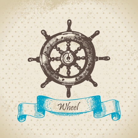 Ships wheel. Hand drawn illustrationのイラスト素材