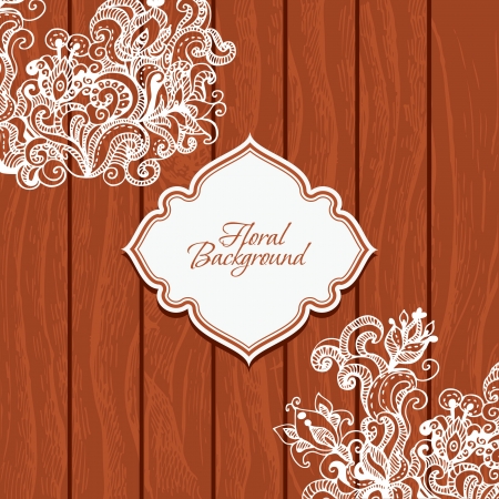 Wooden background with flowers and frameのイラスト素材