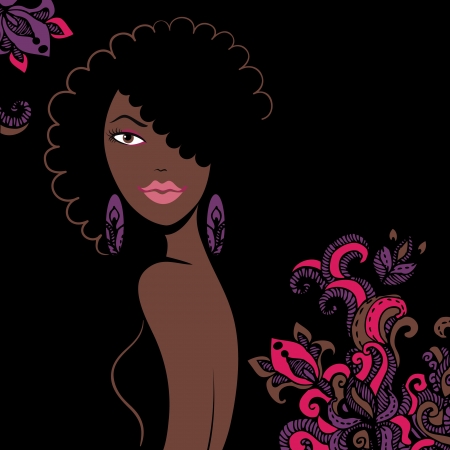 Beautiful african american woman silhouette with a flowers のイラスト素材