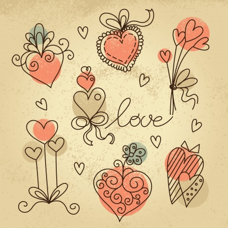 Set of sketch heartsのイラスト素材