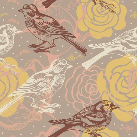 Floral seamless pattern with bird のイラスト素材