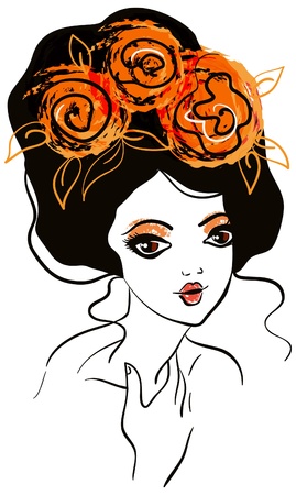 Beautiful girl with flowers in hairのイラスト素材