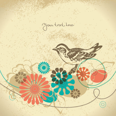 Abstract floral background with birdのイラスト素材
