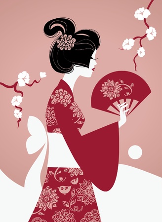 Japanese girl silhouetteのイラスト素材