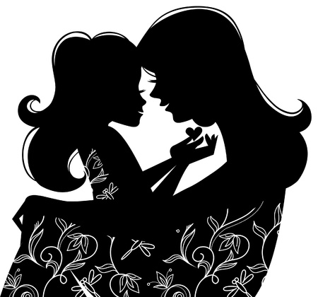 Beautiful mother silhouette with her daughterのイラスト素材
