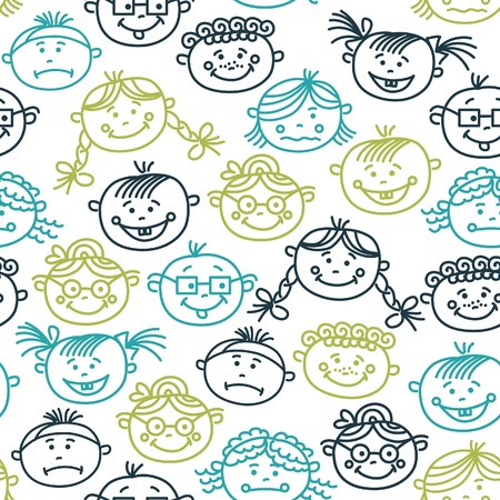 Seamless pattern of baby cartoon facesのイラスト素材