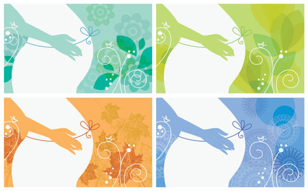 Banner set of silhouette of pregnant woman in different seasonのイラスト素材