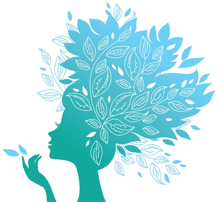 Beautiful woman silhouette with a flowers のイラスト素材
