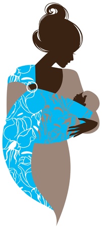 Beautiful mother silhouette with baby in a sling のイラスト素材