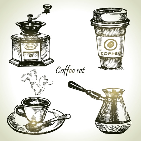 Hand drawn coffee setのイラスト素材