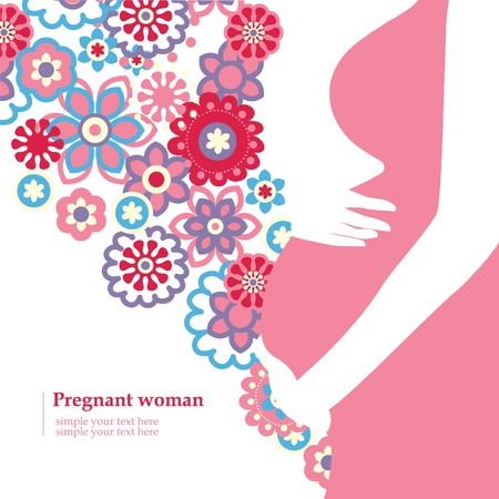 Silhouette of pregnant woman with flowersのイラスト素材