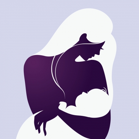 Beautiful mother silhouette with baby  のイラスト素材