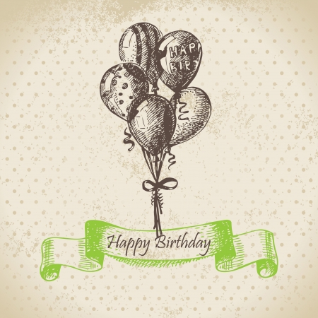 Balloons. Happy Birthday hand drawn  illustrationのイラスト素材
