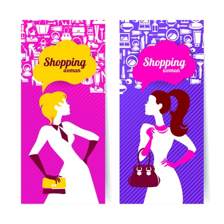 Banners with silhouette of shopping womenのイラスト素材