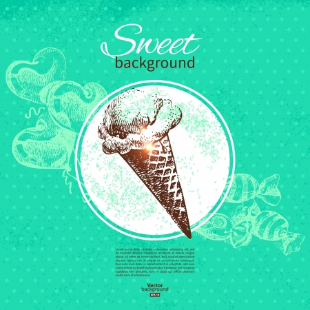 Vintage sweet background. Hand drawn illustration. Menu for restaurant and cafeのイラスト素材