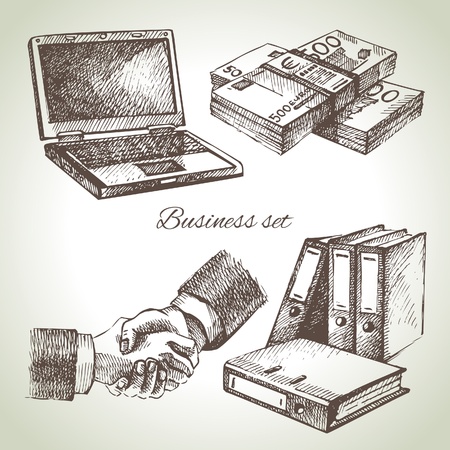 Business set. Hand drawn illustrations のイラスト素材