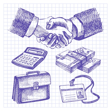 Business set. Hand drawn illustrations のイラスト素材