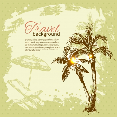 Travel hand drawn vintage tropical design. Splash blob retro backgroundのイラスト素材