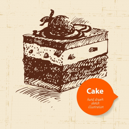 Vintage sweet cake background with color bubble. Hand drawn illustrationのイラスト素材