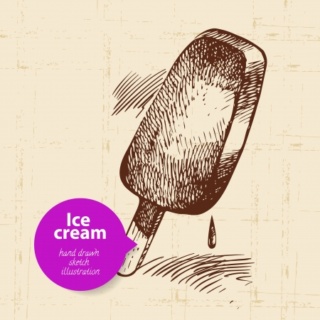 Vintage sweet ice cream background with color bubble. Hand drawn illustrationのイラスト素材