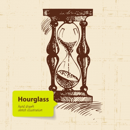 Vintage clock hourglass. Hand drawn illustration のイラスト素材