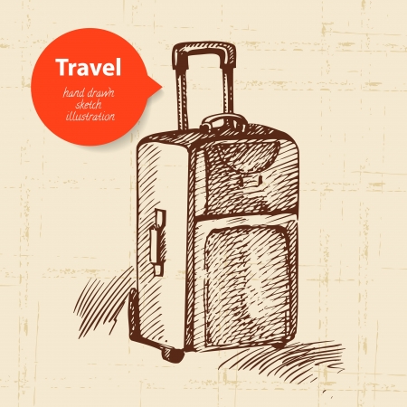 Vintage background with travel suitcase. Hand drawn illustration のイラスト素材