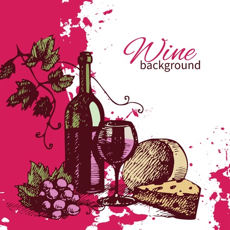Wine vintage background. Hand drawn illustration. Splash blob retro design のイラスト素材