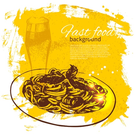 Vintage fast food background. Hand drawn illustration. Menu design 	のイラスト素材