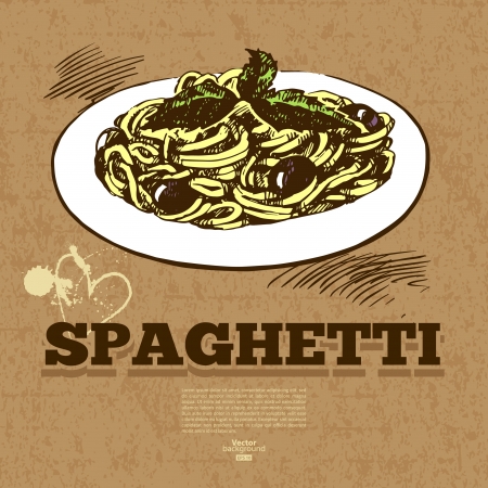 Vintage fast food background. Hand drawn illustration. Menu design のイラスト素材