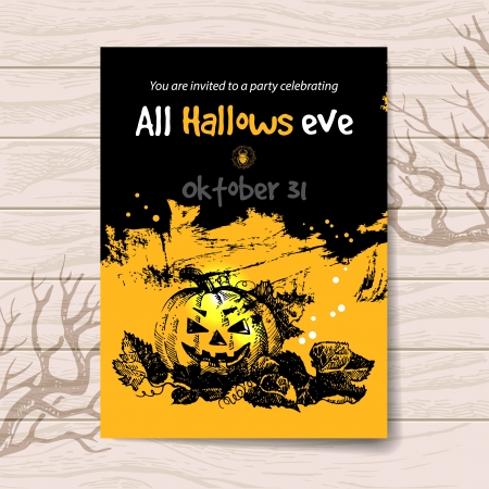  Halloween invitation. Vintage hand drawn illustrationのイラスト素材
