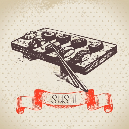 Hand drawn vintage sushi backgroundのイラスト素材