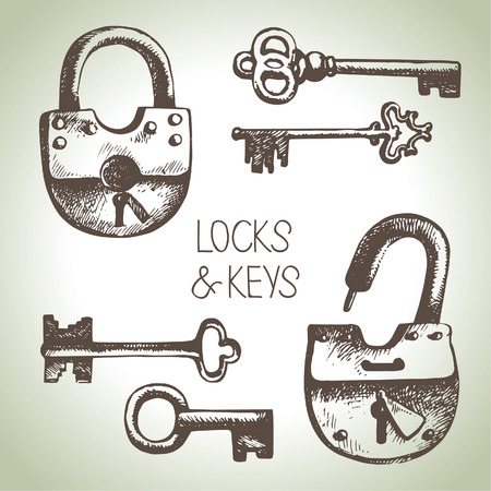 Hand drawn locks and keys setのイラスト素材