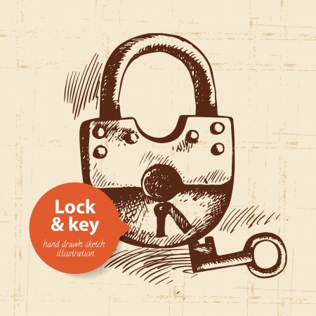 Hand drawn vintage lock and key banner	のイラスト素材