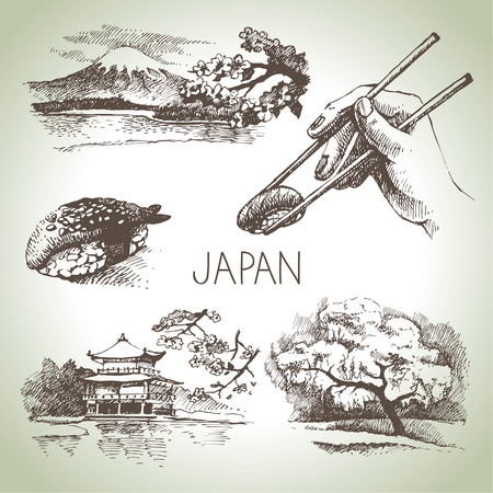 Hand drawn vintage Japanese set	のイラスト素材