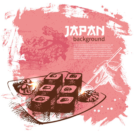 Hand drawn vintage Japanese sushi background	のイラスト素材