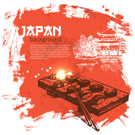 Hand drawn vintage Japanese sushi background	のイラスト素材