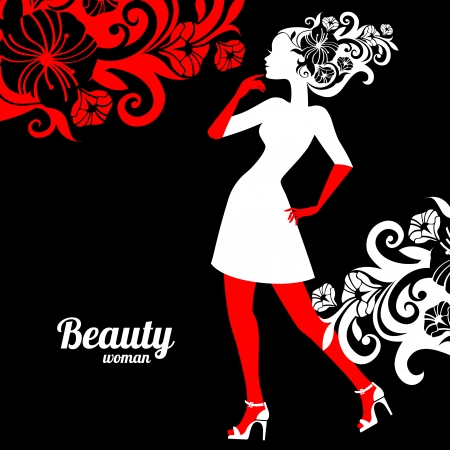Beautiful woman silhouette with flowersのイラスト素材