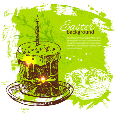 Vintage Easter background with hand drawn sketch illustrationsのイラスト素材