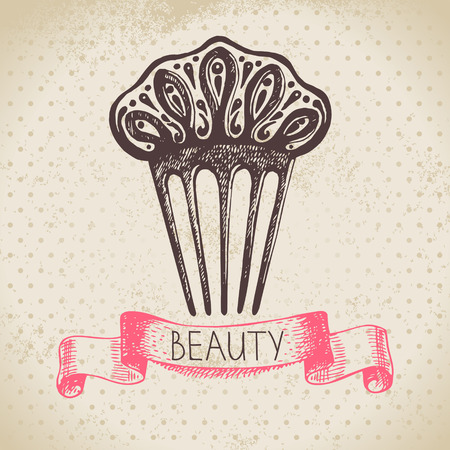 Beauty sketch background. Vintage hand drawn vector illustration of cosmeticのイラスト素材