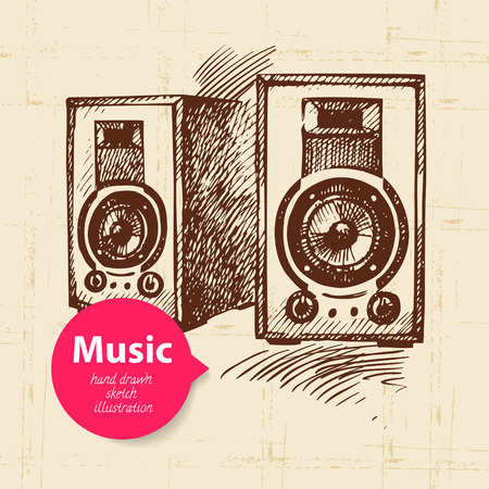 Vintage music background. Hand drawn sketch illustration	のイラスト素材