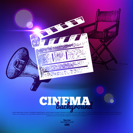 Movie cinema poster  Background with hand drawn sketch illustrations and light effectsのイラスト素材