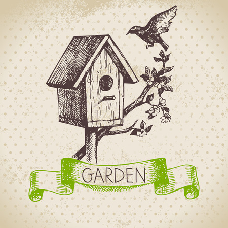 Vintage sketch gardening background. Hand drawn design のイラスト素材