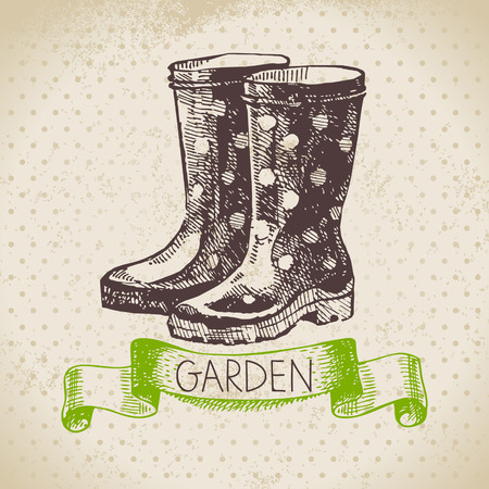 Vintage sketch gardening background. Hand drawn design のイラスト素材